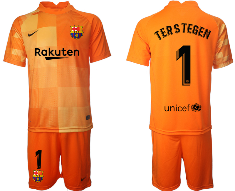 Men 2021-2022 Club Barcelona orange red goalkeeper #1 Soccer Jersey->customized soccer jersey->Custom Jersey